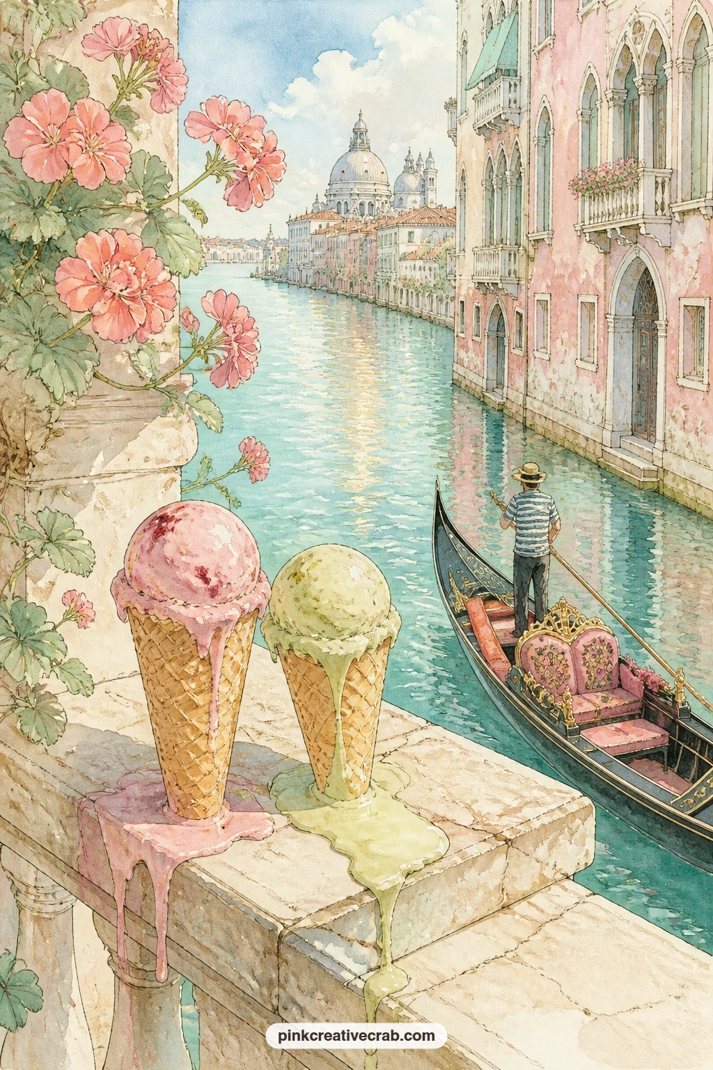 Gelato On The Bridge Rail printable page — Ask yourself, or whoever the journal is for, what flavour they would choose first, and write the answer in tiny