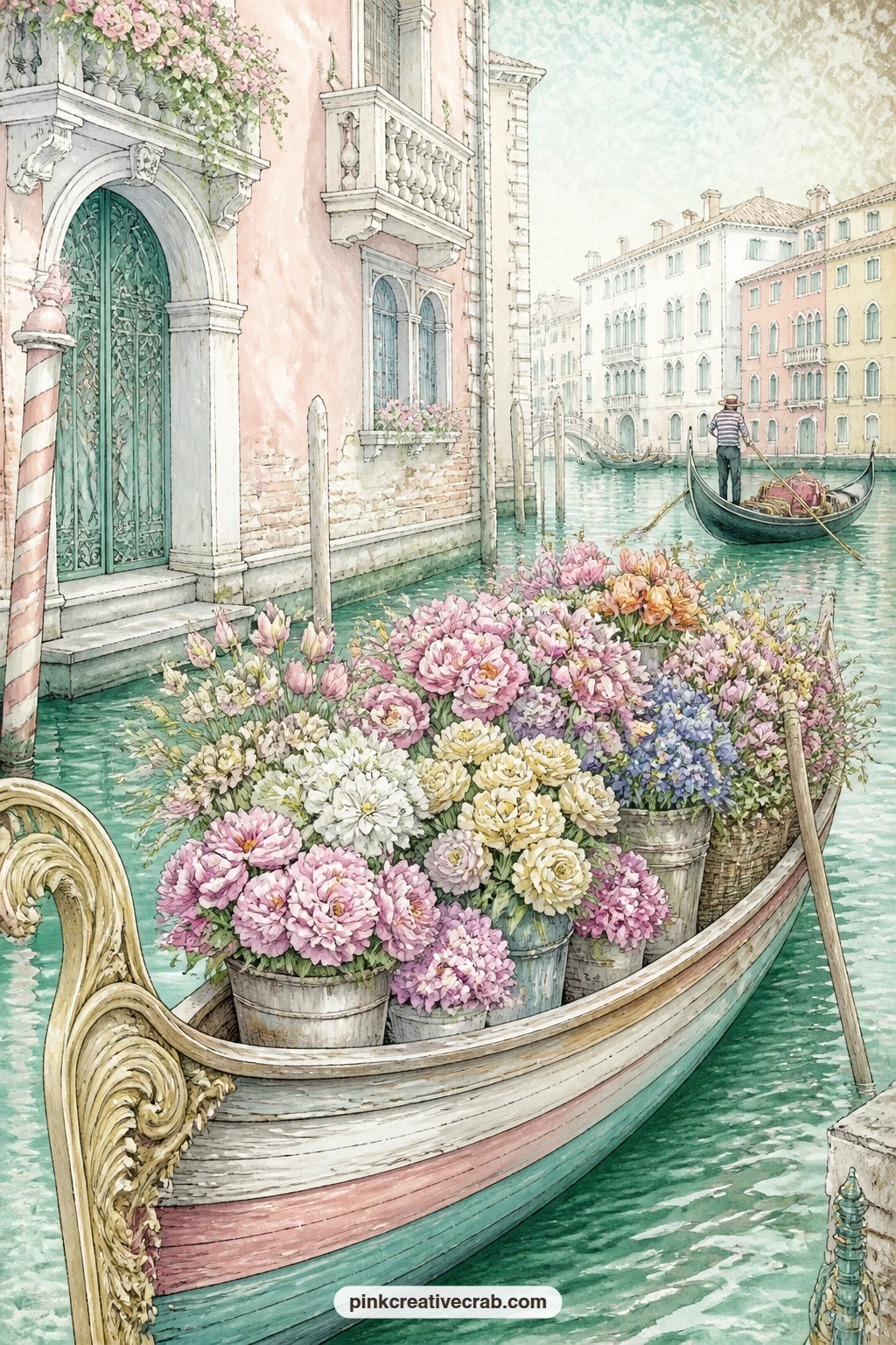 Flower Market Boat printable page — Glue this one in as a five-minute page when you are short on time: print it, trim it, and go straight to gluing with no