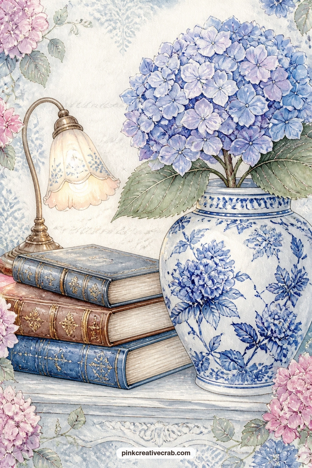 Bloom In A Ginger Jar printable page — This quiet little page suits a reader who loves collecting small things: a single bloom in a blue and white ginger jar