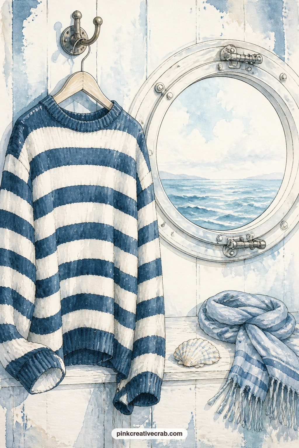Striped Sweater By A Porthole printable page — Give this page to the sailor or boat lover in your gift journal: a sibling who grew up by the coast, a friend