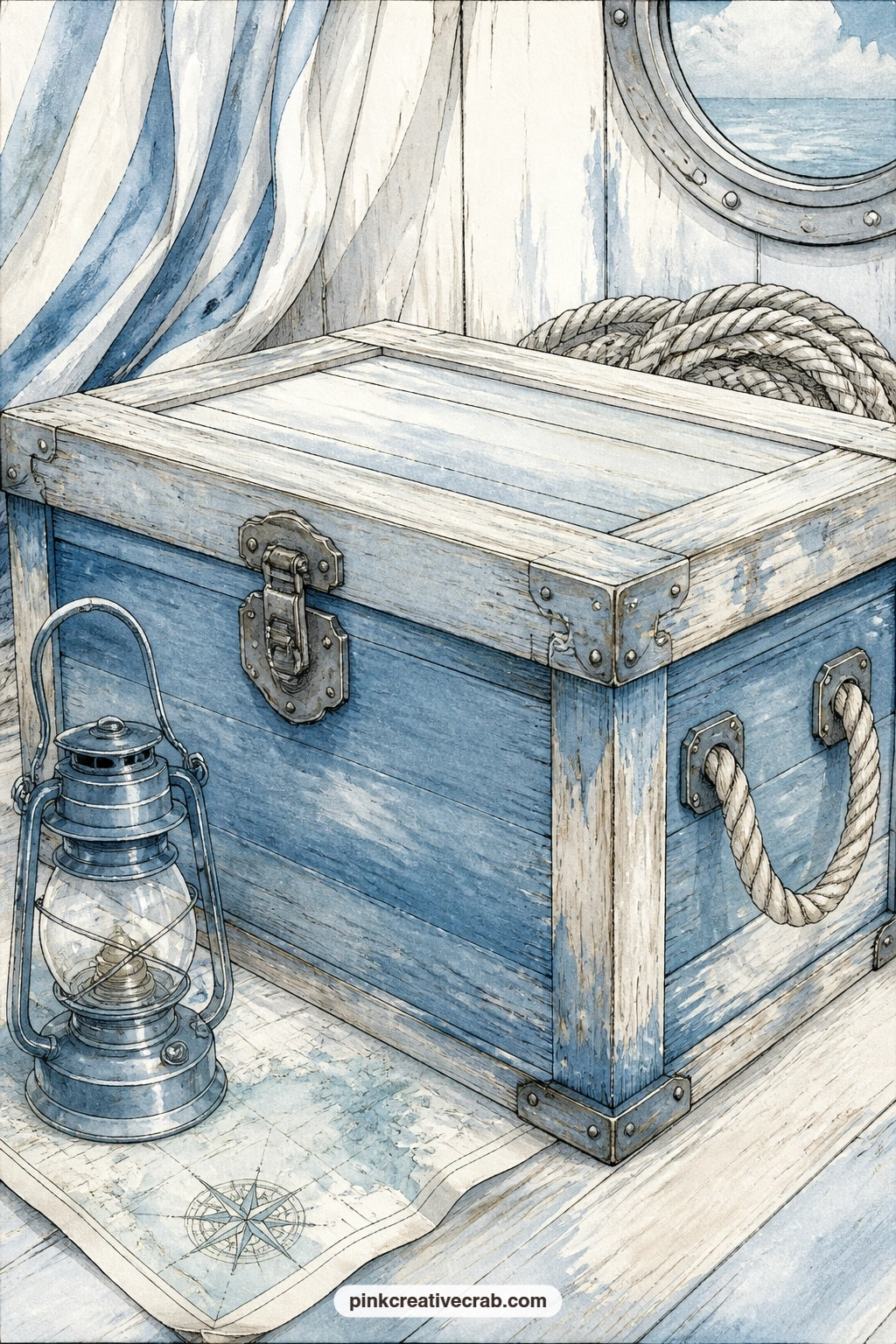 Sea Chest With Rope Handles printable page — Glue a small cutout of a travel ticket, a postcard or a pressed leaf onto this page, as though it just came out of
