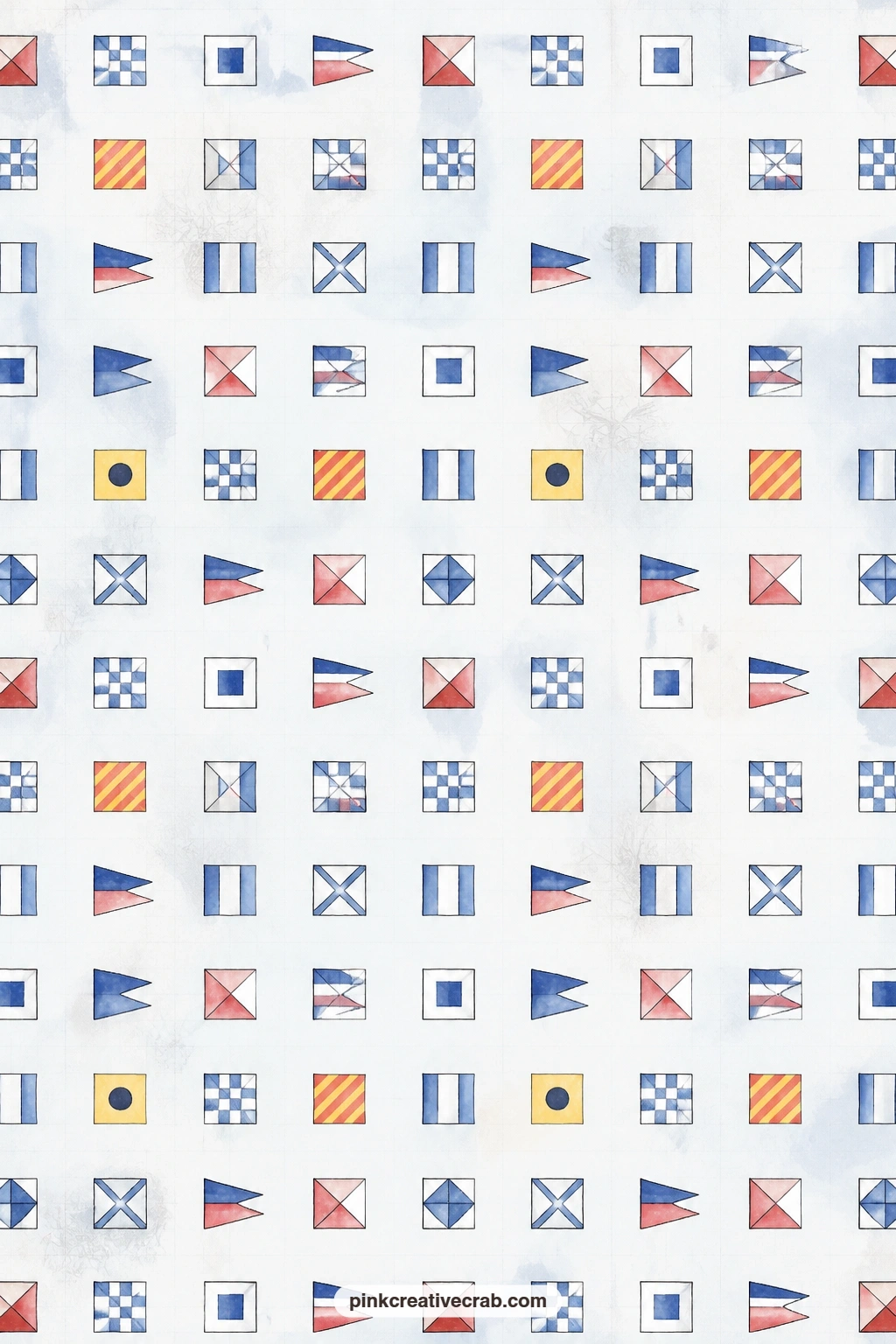 Nautical Signal Flags Pattern printable page — Small signal flags in a simple repeat fill the sheet corner to corner, handy under a photo, as a pocket lining