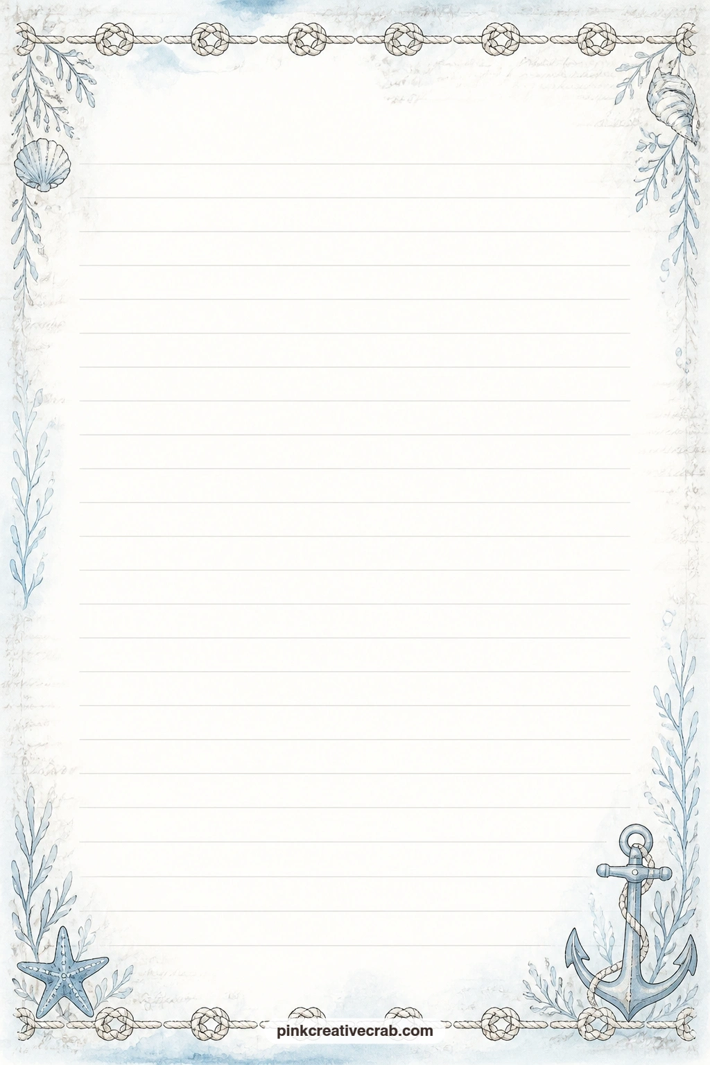 Rope Knot Border Lined Page printable page — A line of small rope knots runs along the top and bottom edge, framing open ruled lines in the middle, ready for a