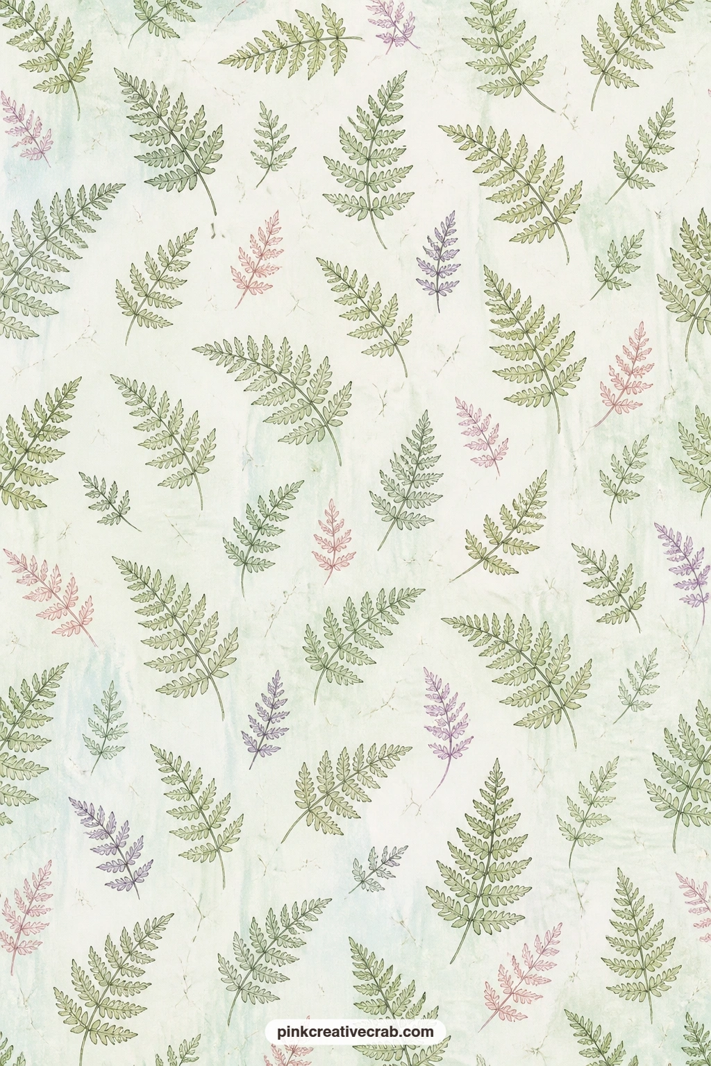 Fern Frond Toss Pattern printable page — Small fern fronds scatter in a loose all-over toss across this sheet, handy as a soft lining behind a window page or