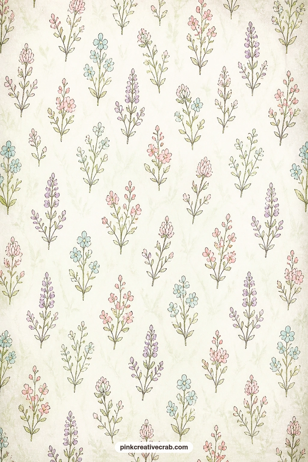 Wildflower Sprig Pattern printable page — Small wildflower sprigs repeat in a gentle scatter, light enough to sit under handwriting, line the back of a pocket