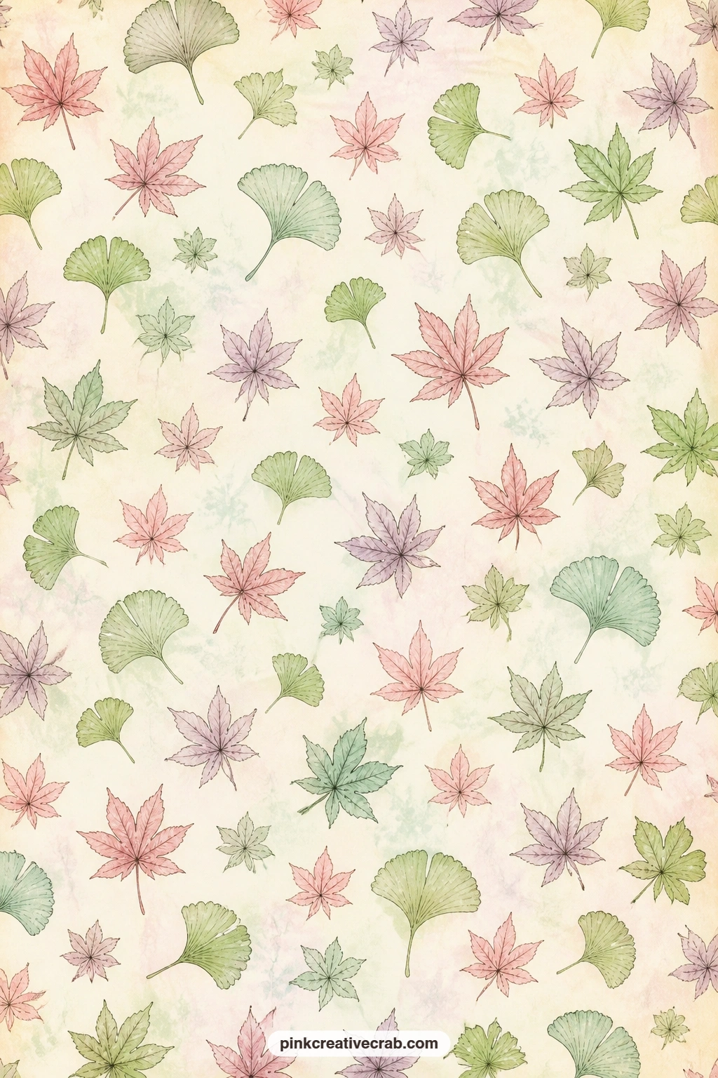 Ginkgo And Maple Leaf Scatter printable page — Ginkgo fans and maple leaves scatter loosely across this last background, equally at home behind a framed photo