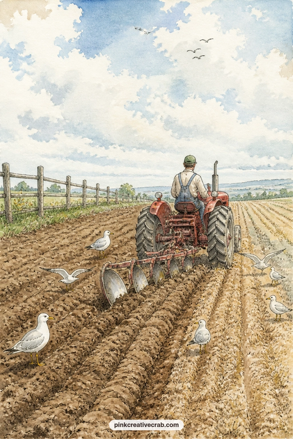 Tractor Plowing A Field printable page — Glue a torn fuel receipt or a hand-drawn ticket stub onto the corner of this page, the kind of small kept thing that