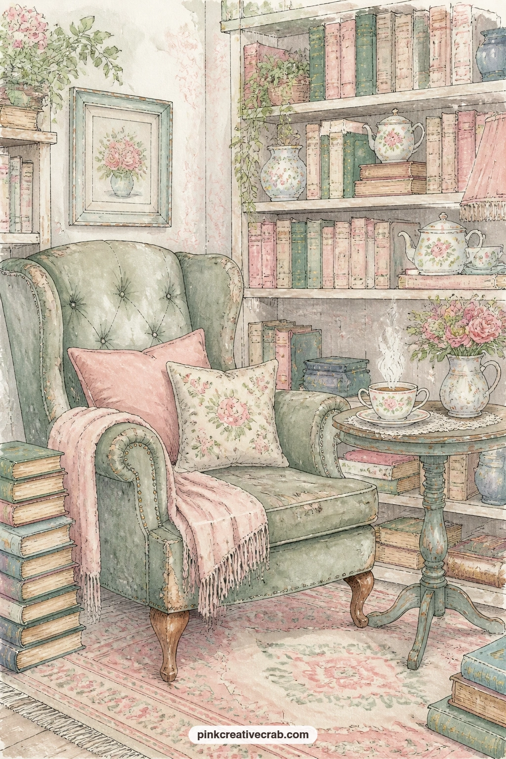 Armchair Cafe Corner printable page — Tuck a real receipt from your last bookshop visit into the fold of this page, or write the name of the book you were