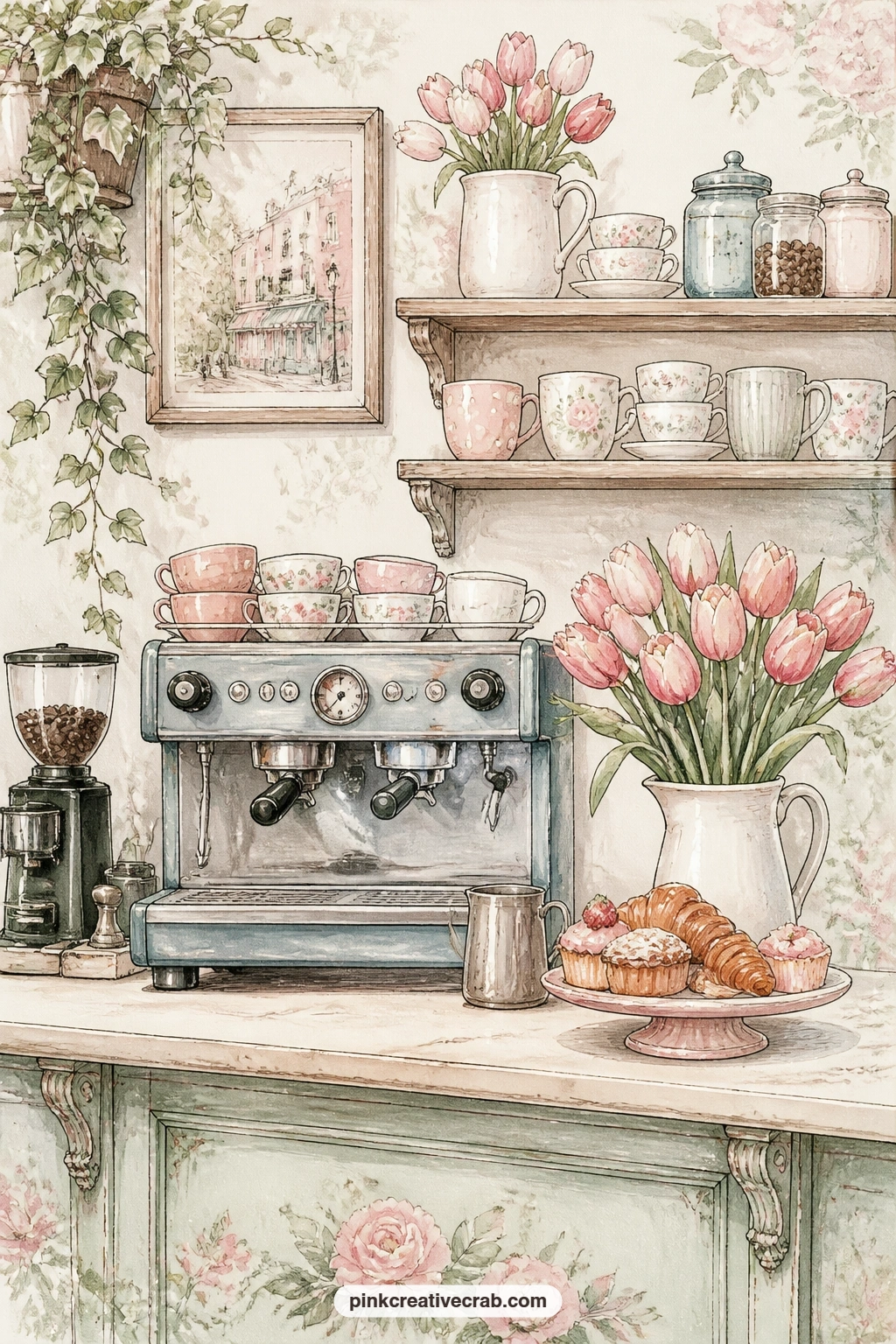 Cafe Counter And Coffee Machine printable page — Write a short line here about the drink you order without fail, or leave the space for whoever reads this