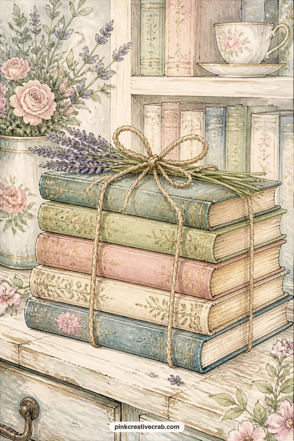 Books Tied With Twine printable page — List the three books you would bundle together as a gift for someone who loves slow mornings, right along the edge of