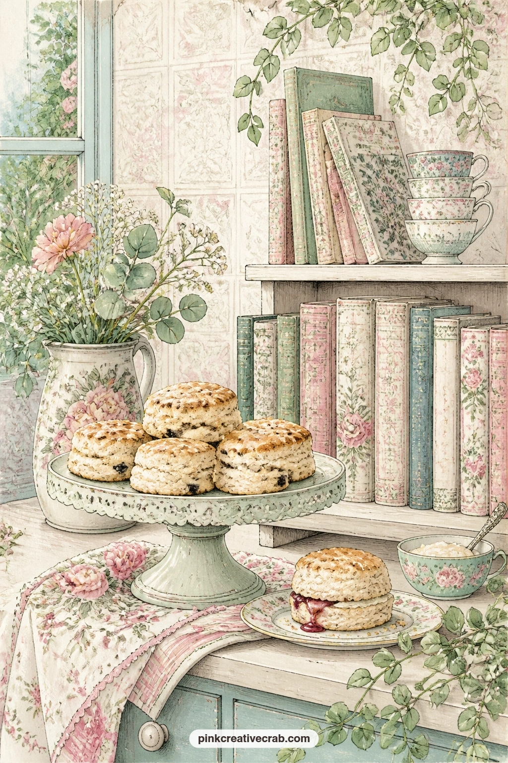 Scones And Cookbooks printable page — This page suits a friend who collects cookbooks more than she cooks from them, so let her write the recipe she keeps
