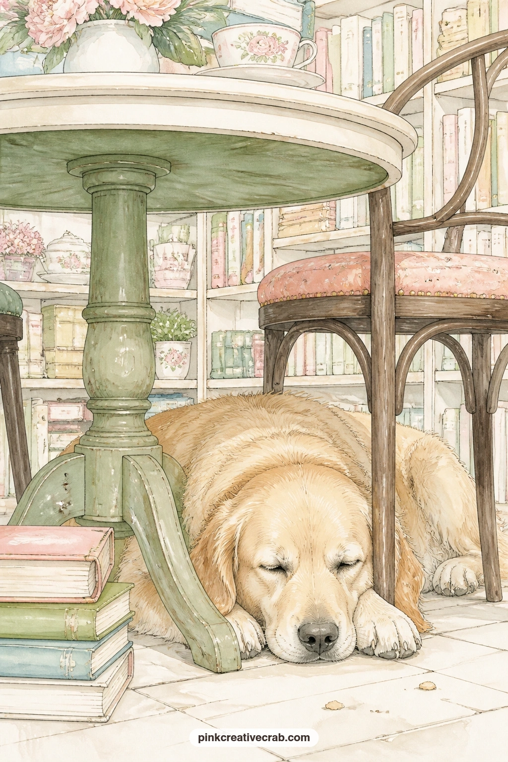 Dog Napping Under The Table printable page — Tear the bottom edge of this page slightly before gluing it in, so the nap feels as soft and unhurried as the dog
