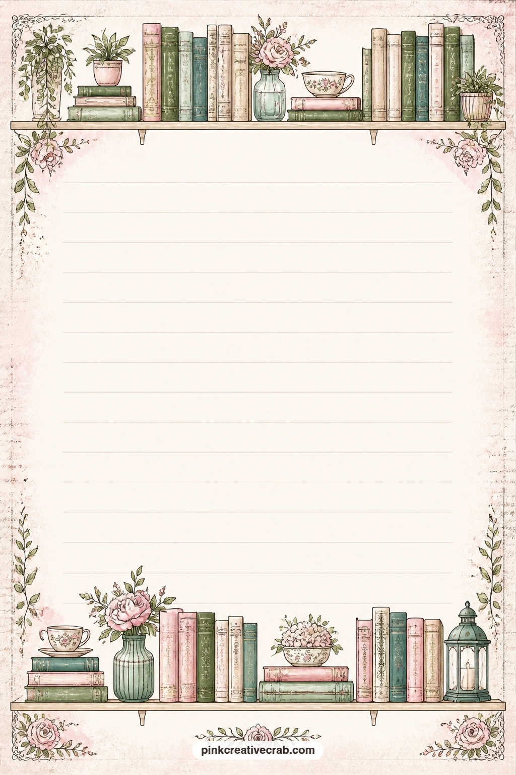Bookshop Shelf Border Lined Page printable page — Use this page for a running list of titles to find next, a shelf you want to build one day, or notes on a