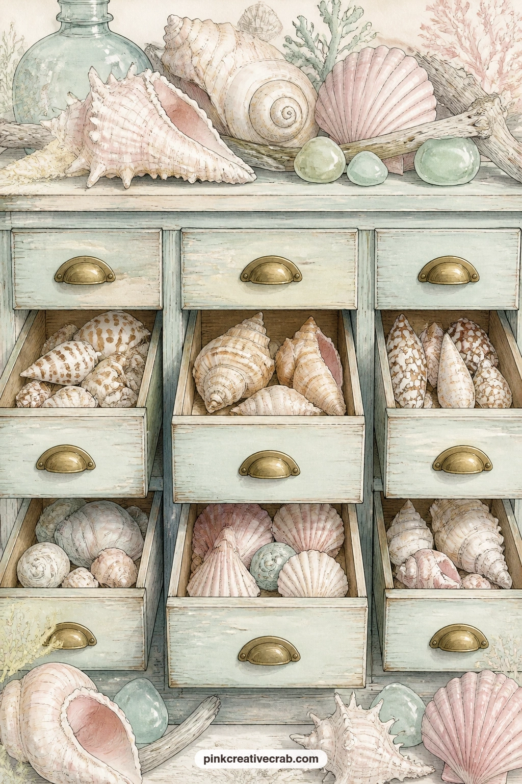 Victorian Shell Cabinet printable page — What did this specimen cabinet mean to the person who filled its drawers of whelks and cones one shell at a time, and