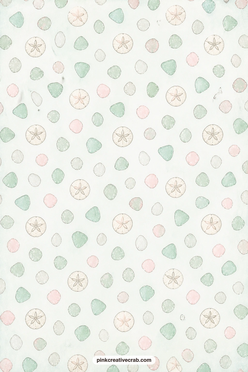 Sand Dollar And Sea Glass Scatter printable page — This scatter of sand dollars and sea glass pieces suits a page backing for the shell tray scene earlier in