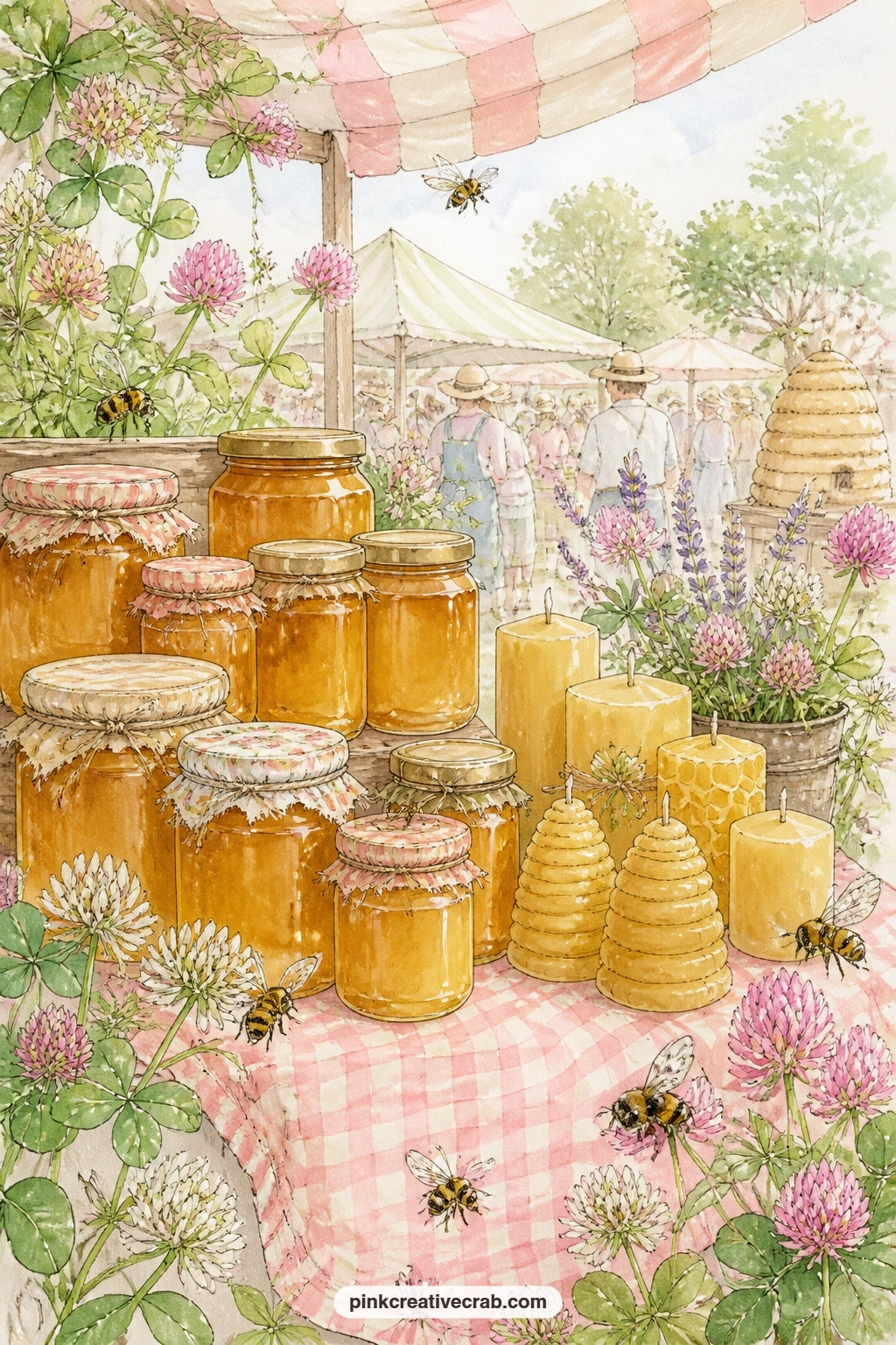 Honey Stall At The Market printable page — Tuck a small paper price tag or a torn ticket stub onto this page, the kind you might keep from an actual farm stand