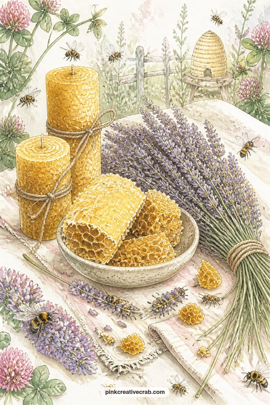 Beeswax And Dried Lavender printable page — This is the page to pair with the golden honeycomb hexagon background later in the set, using it as a lining for a