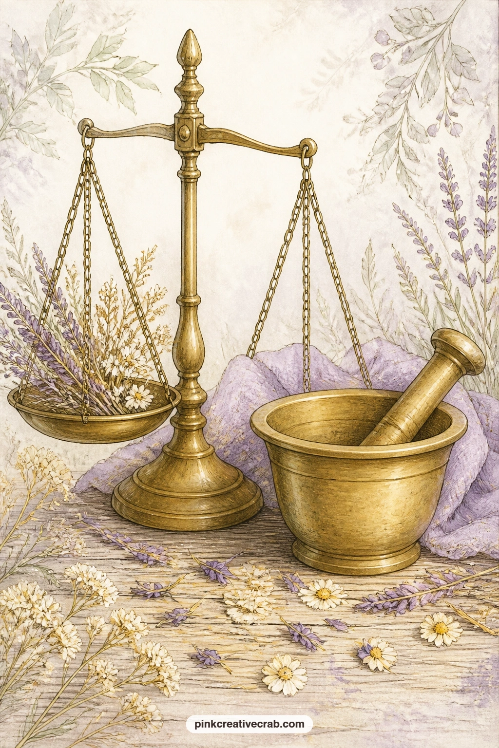 Brass Scale And Mortar printable page — Pair this page with the brass scales and mortars background paper from this set, using the pattern as a pocket lining