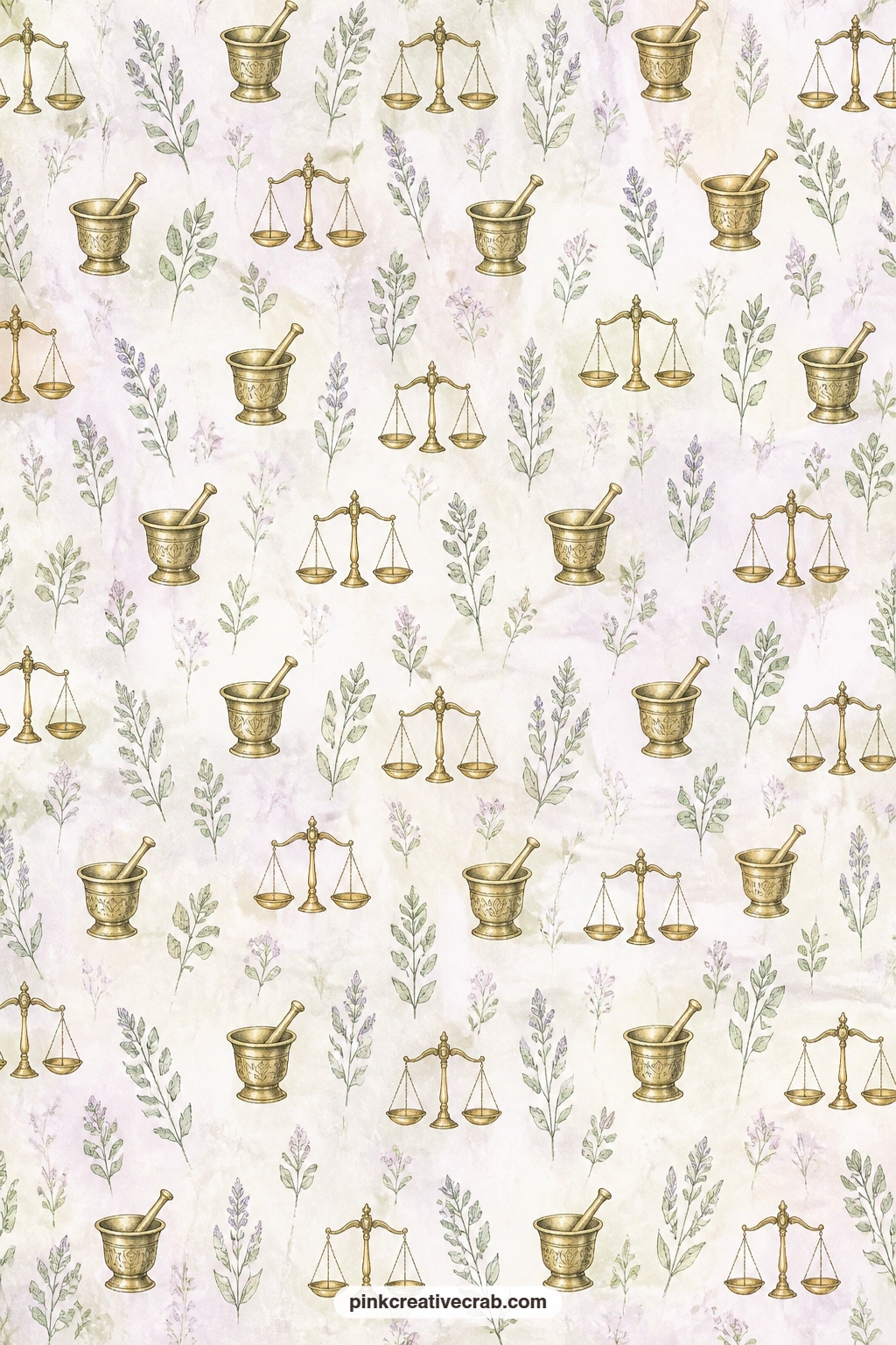 Brass Scales And Mortars Pattern printable page — Brass scales and mortars background paper works as a cover wrap, a pocket behind the brass scale scene page