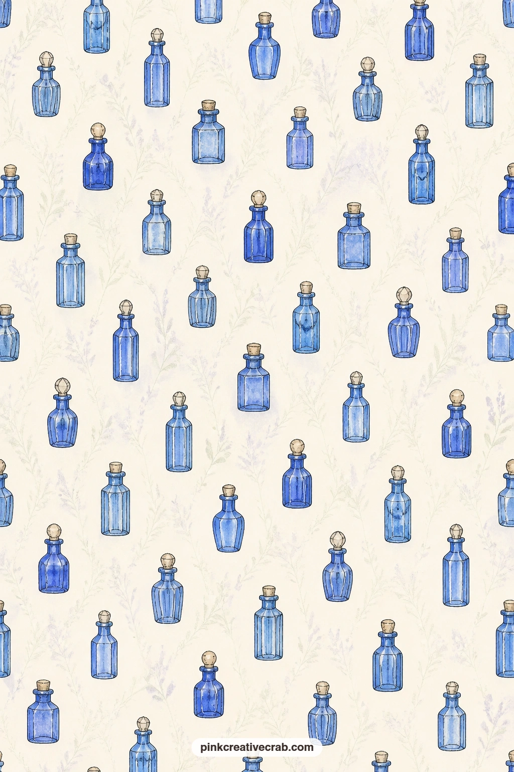 Cobalt Bottles On Cream printable page — Cobalt bottles on cream background paper pairs naturally with the windowsill scene earlier in this set, used as a