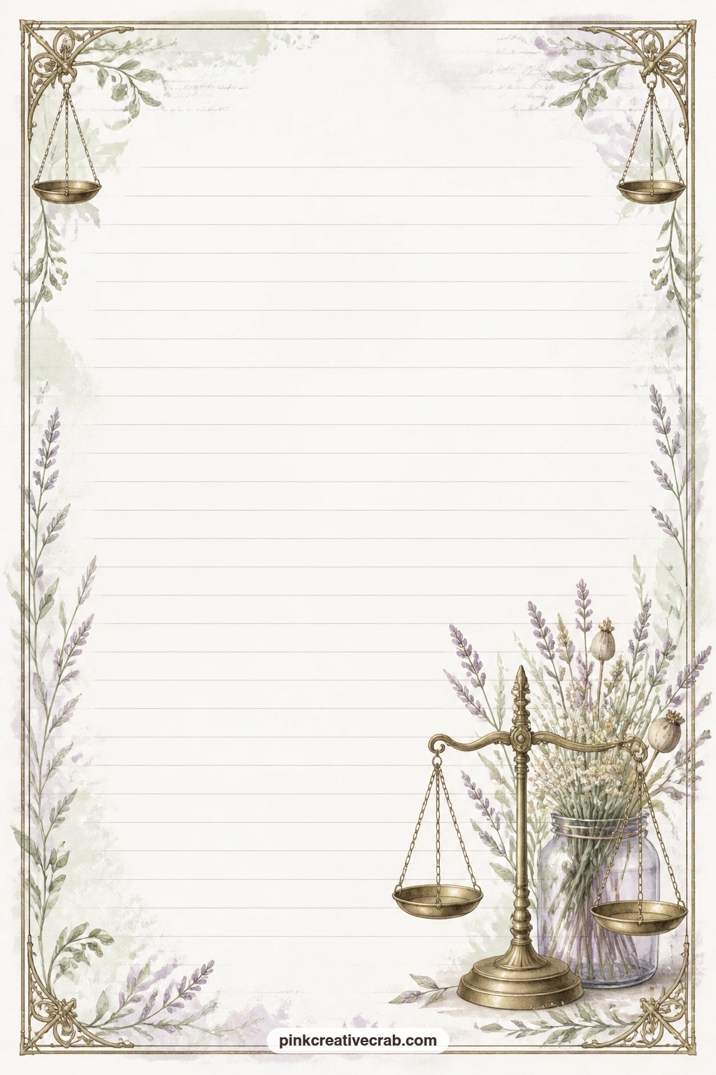 Scale Corner Lines printable page — Brass scale corner lined page works well for a gift list, a recipe passed down from someone else, or a few lines about the