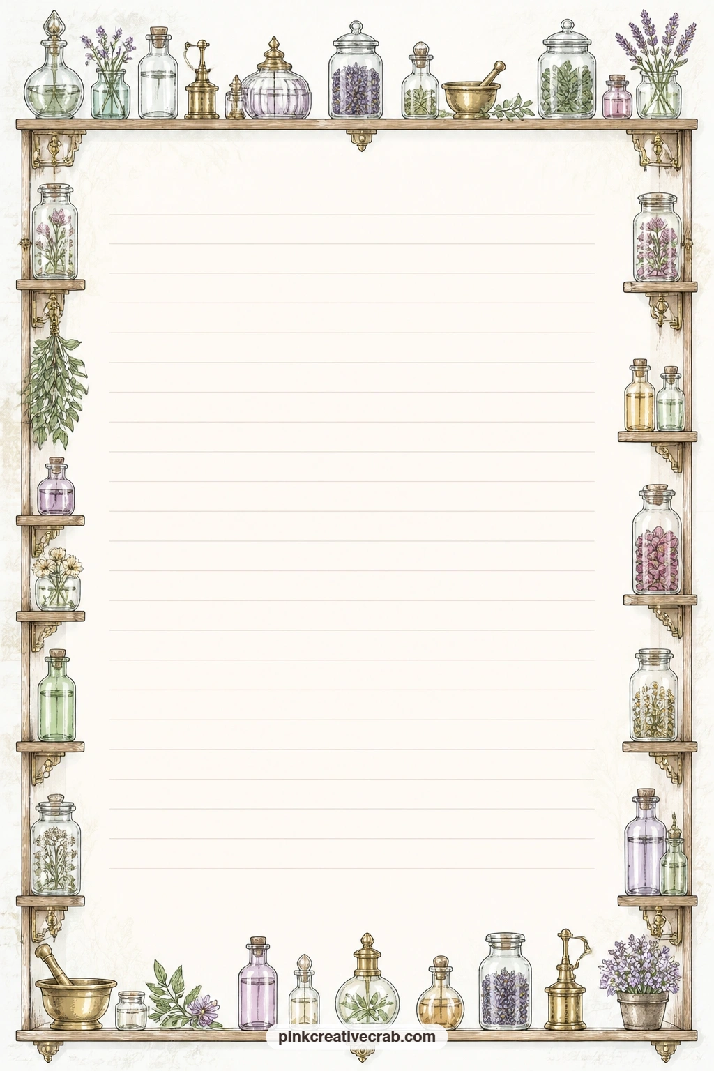 Shelf Frame Lines printable page — Apothecary shelf frame lined page suits a menu for a quiet dinner, a packing list for a weekend away, or a letter to the