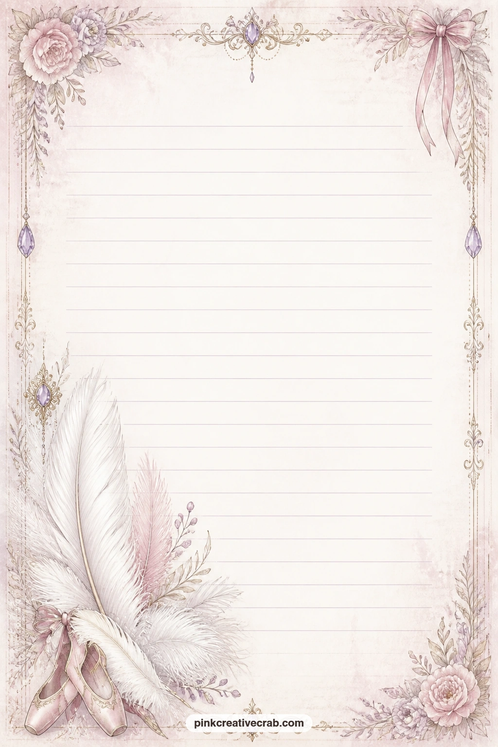 Swan Feather Corner Lined Page printable page — White feathers gather softly in one corner of this page, faint lines running across the rest of the sheet.