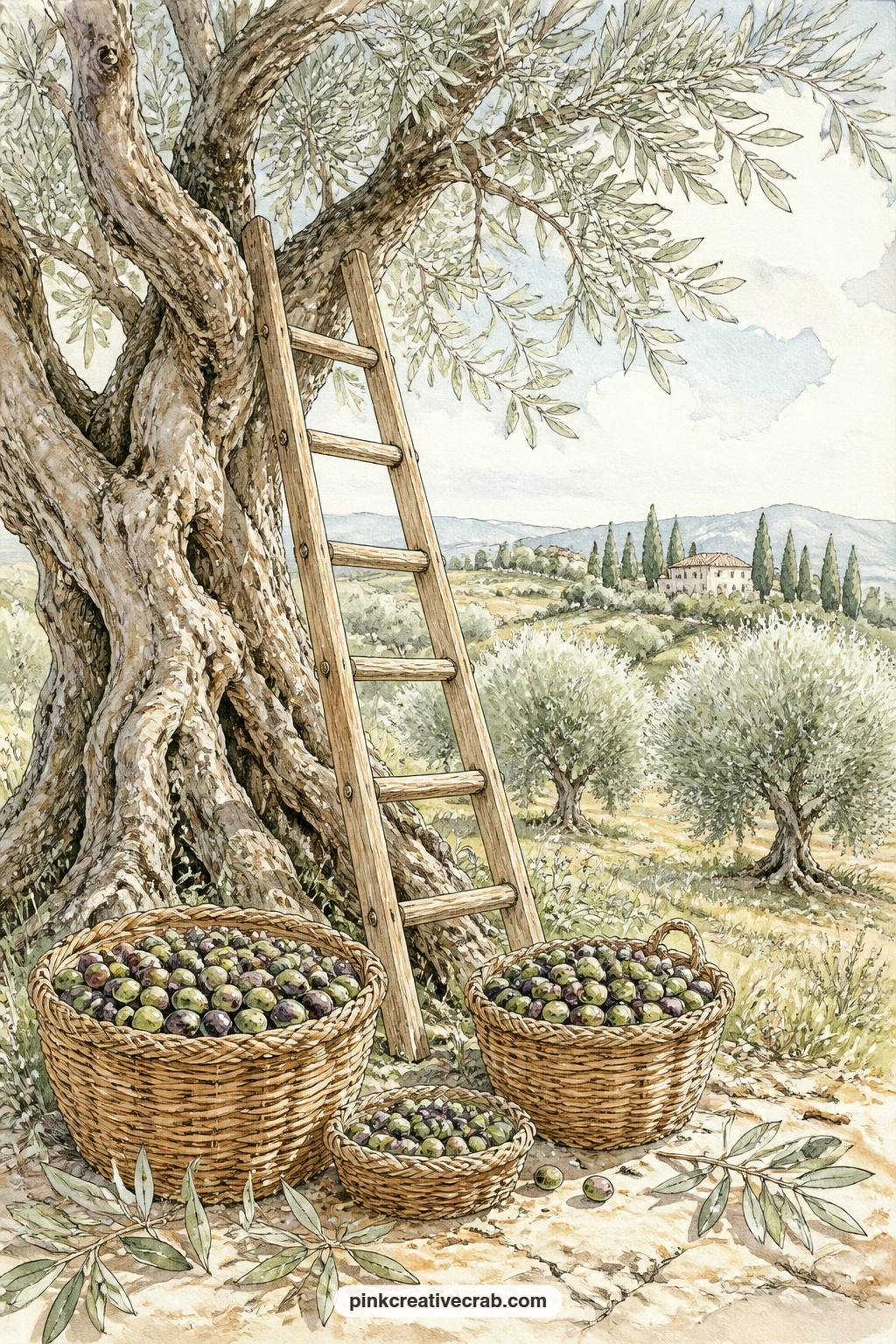 Olive Grove Ladder printable page — Pair this page with the olive branch pattern paper later in the set, laying a strip of the pattern along the bottom edge as