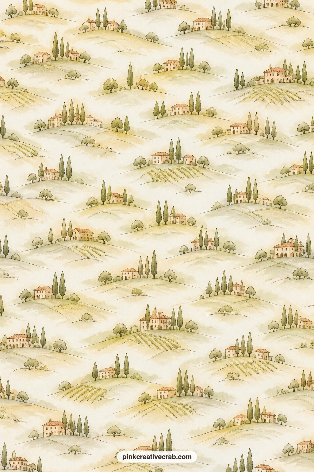 Cypress And Rolling Hills Background printable page — Rows of tiny cypress trees and soft rolling hills tile across the page, ideal under a landscape photo, as