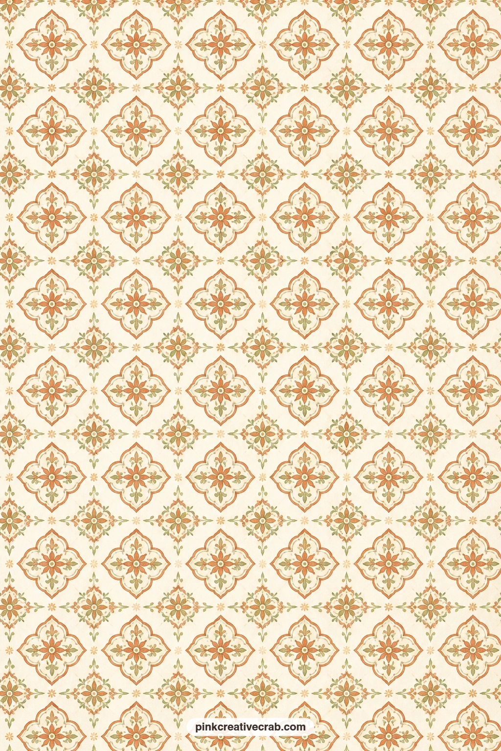 Terracotta Majolica Tile Background printable page — A repeating majolica tile motif covers the page corner to corner, suited to a cover wrap, a pocket lining