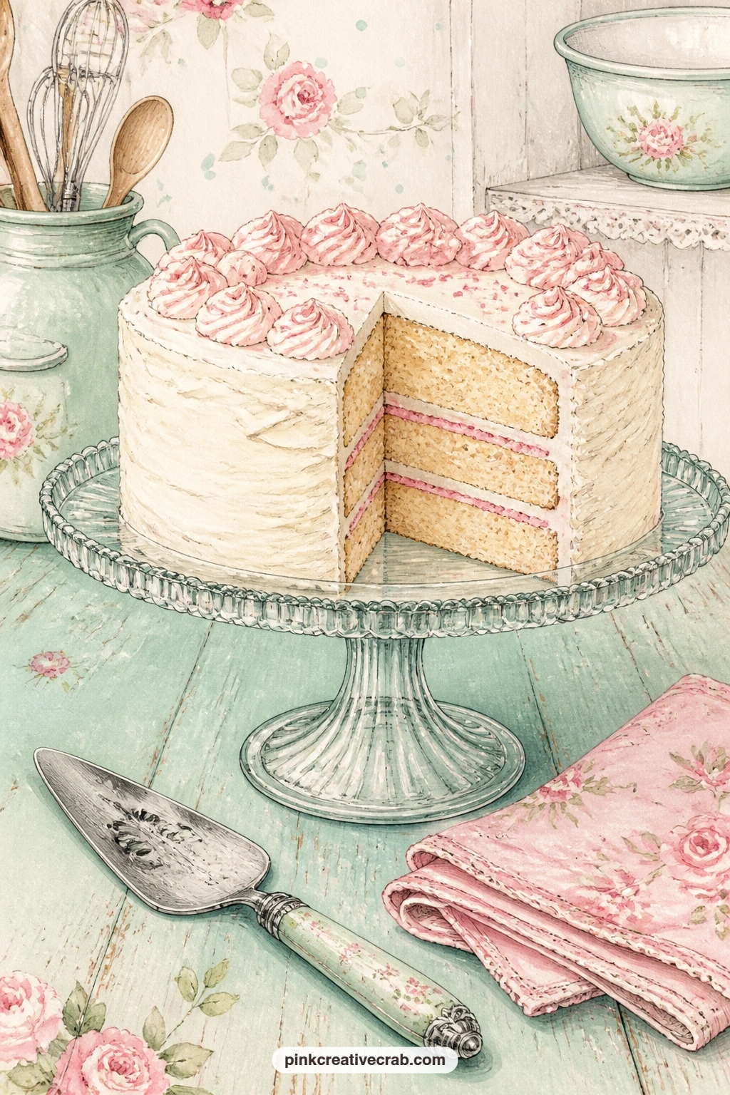 Cake Stand With Layer Cake printable page — Give this page to whoever in a gift journal is the baker of the family, the one who always brings the layer cake