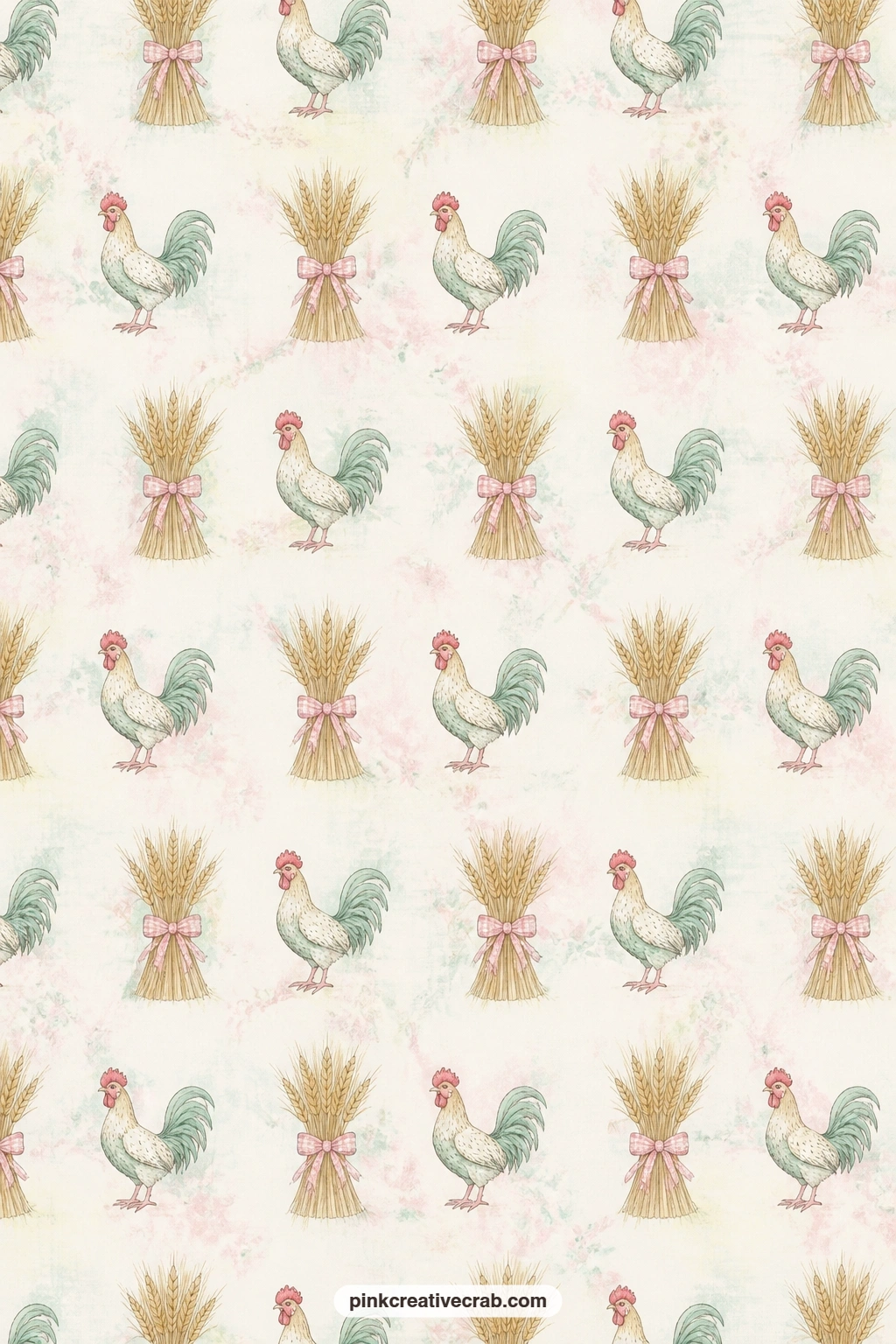 Rooster And Wheat Sheaf Background printable page — Roosters and small wheat sheaves alternate across this all-over pattern, fitting for a farmhouse style
