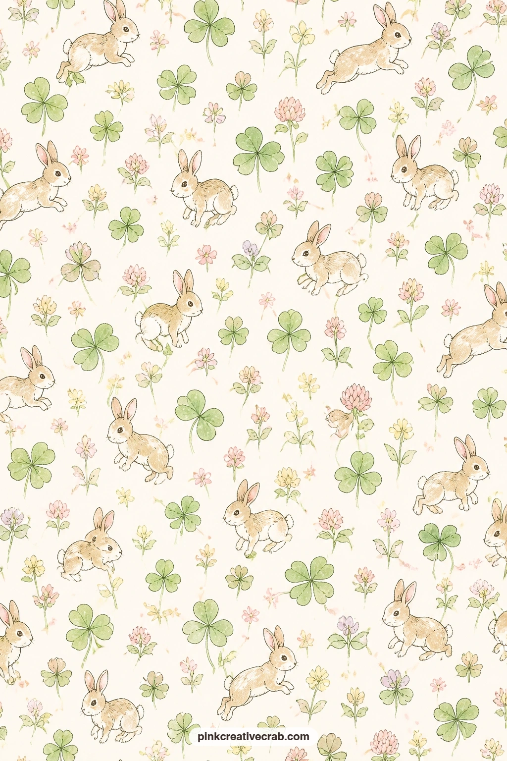 Hopping Bunnies And Clover printable page — Line the inside cover with this soft all-over pattern of tiny hopping bunnies and clover, use it as a pocket lining