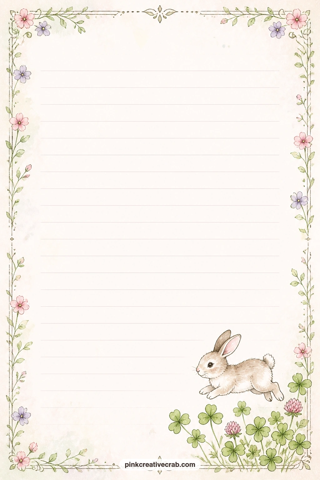 Hopping Bunny Corner Page printable page — Use the open space for a gift list, a short letter to a friend, or a few quick notes from an afternoon in the
