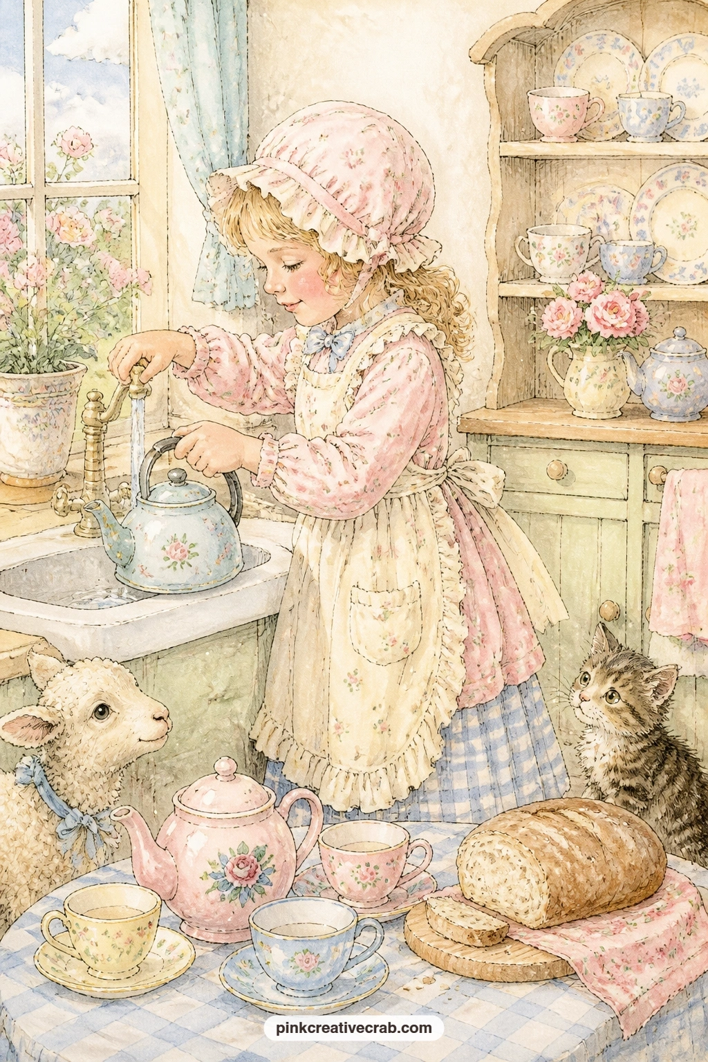 Polly's Kettle printable page — This is the page for a family recipe or a grandmother's tea ritual: leave a little room beside the teacups to glue in a