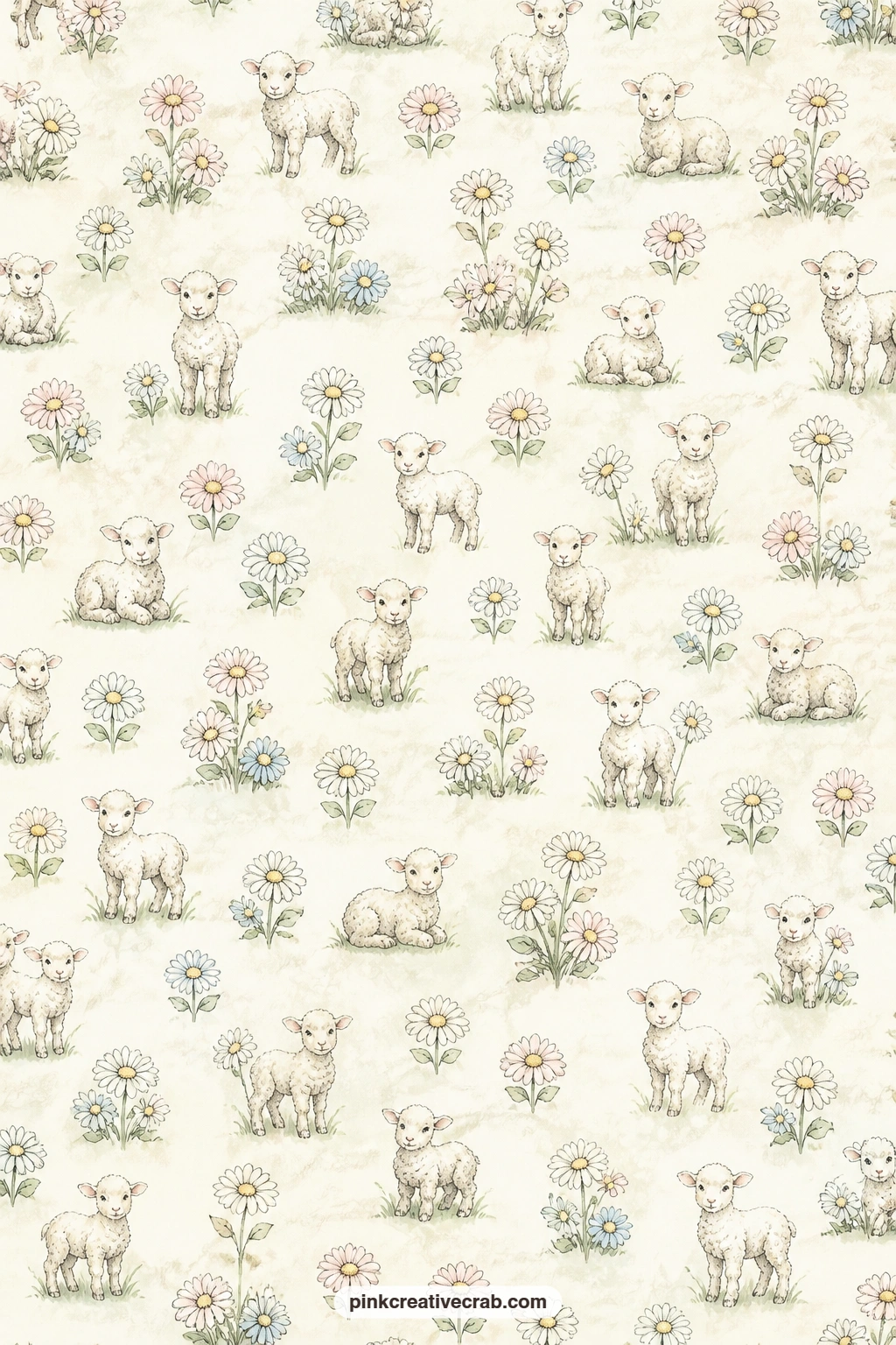 Lambs And Daisies Pattern printable page — Scatter this one under a baby photo, use it to line a small pocket for keepsakes, or wrap a plain journal cover in