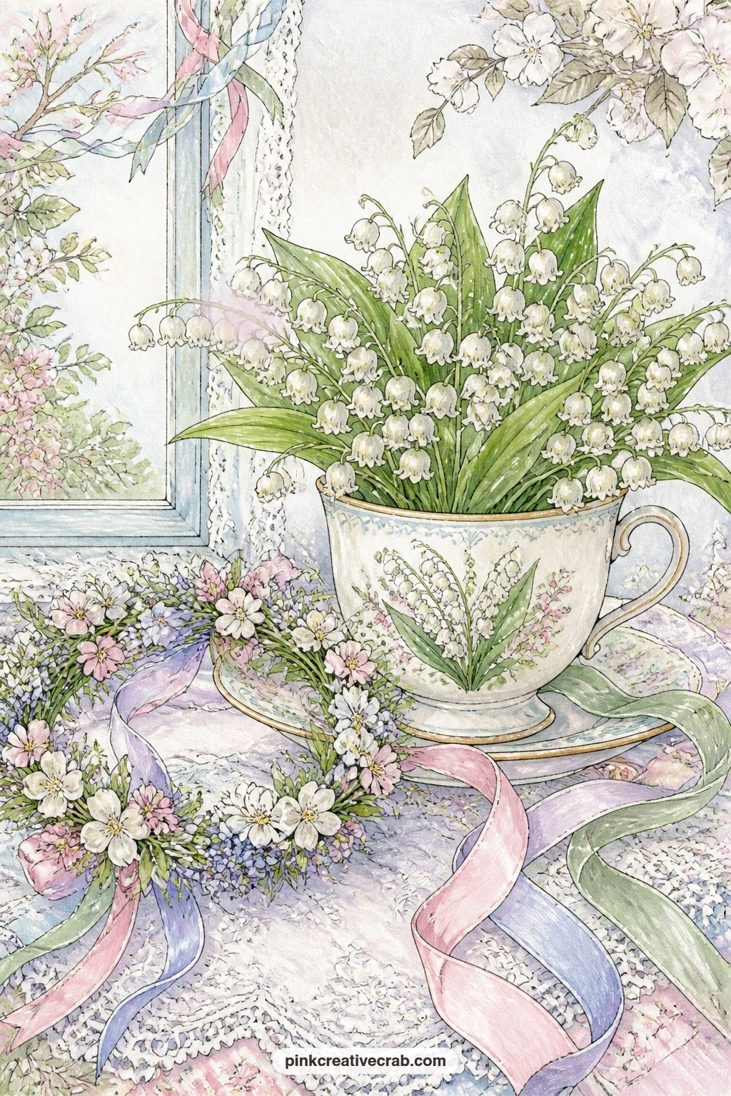 Lily Of The Valley Teacup printable page — Who is this page for in a gift journal: give it to a quiet reader, someone who loves small still details more than