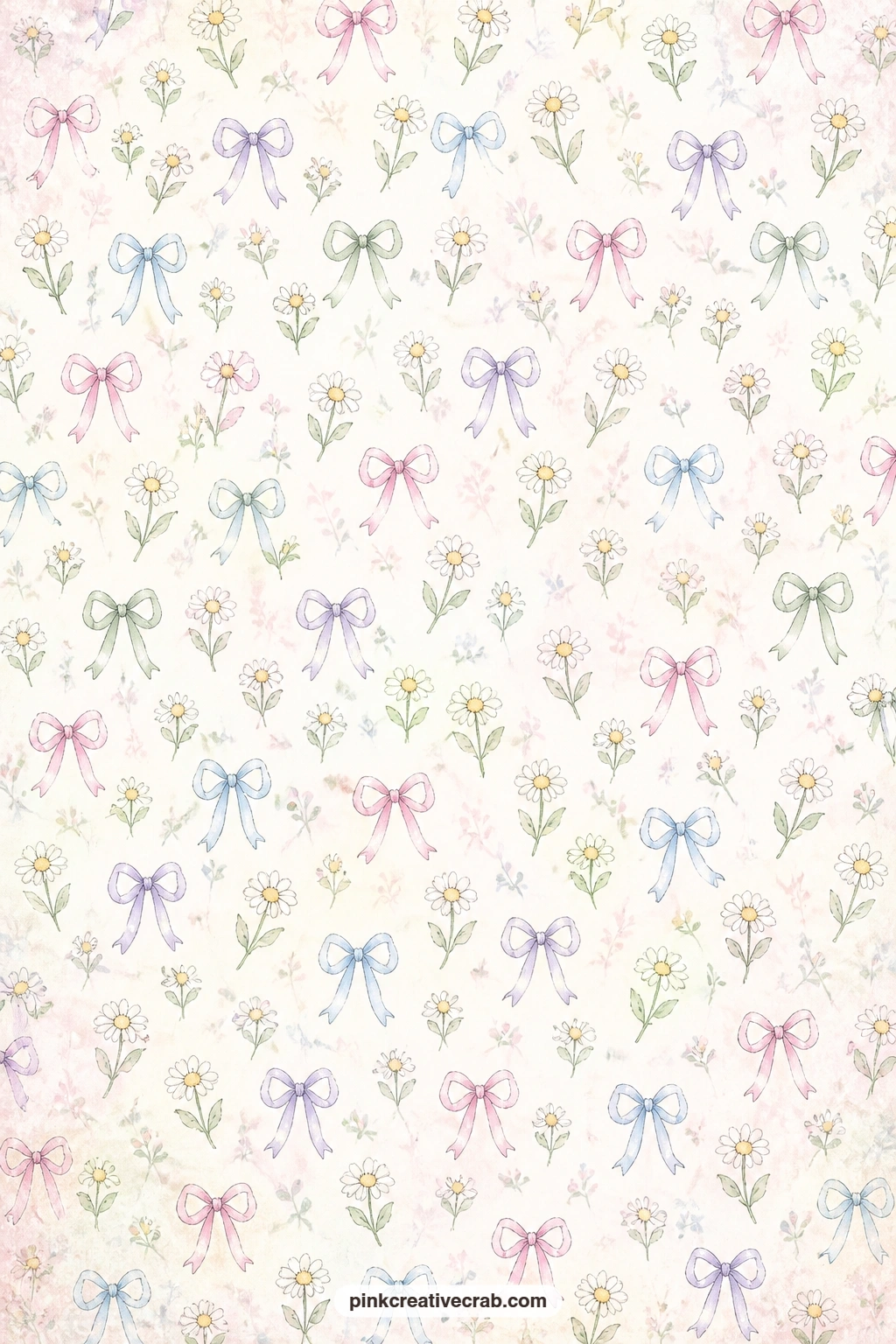 Maypole Ribbons And Daisies Pattern printable page — Short loops of pastel ribbon scatter between small daisies across this sheet, light enough to sit behind