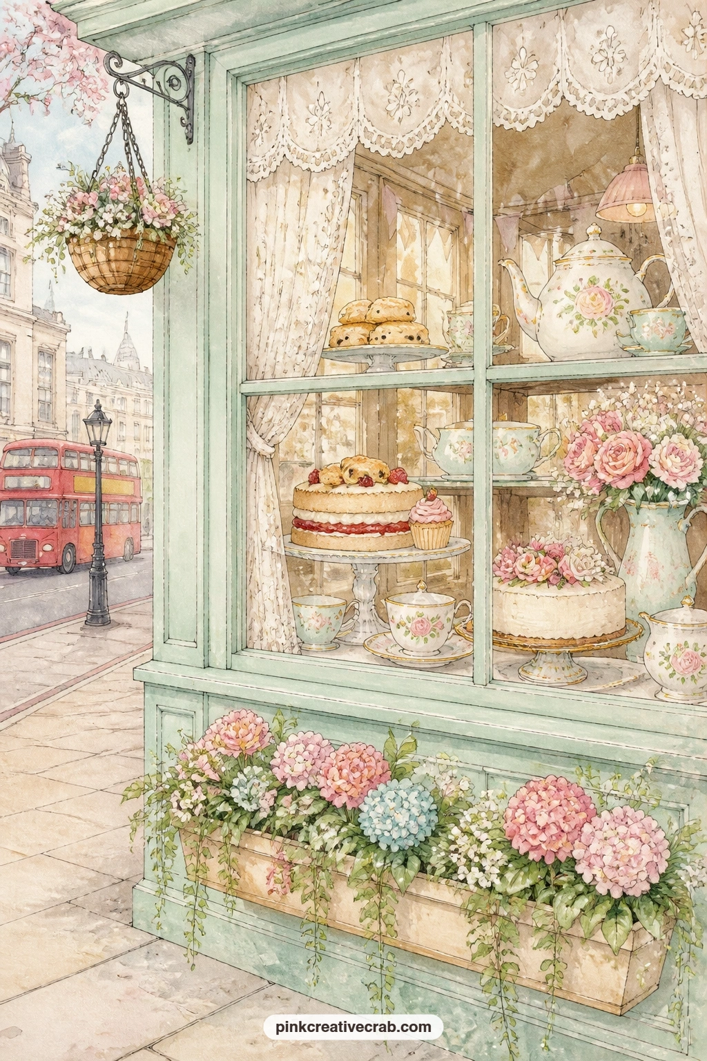 Tea Shop Window Display printable page — Set this one beside the royal guard background paper from this set: trim a strip of the pattern and glue it along the