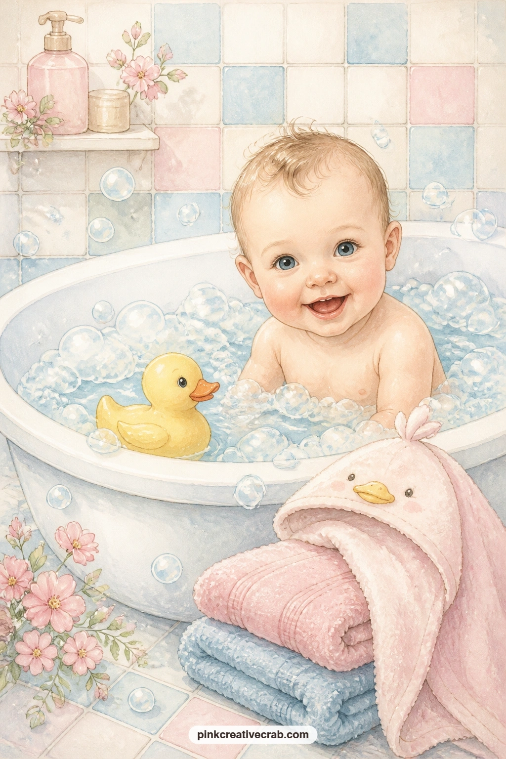 Bath Time With Rubber Duck printable page — This page suits a page for the parent who loves bath time best, a spot to write the first splash or the towel that