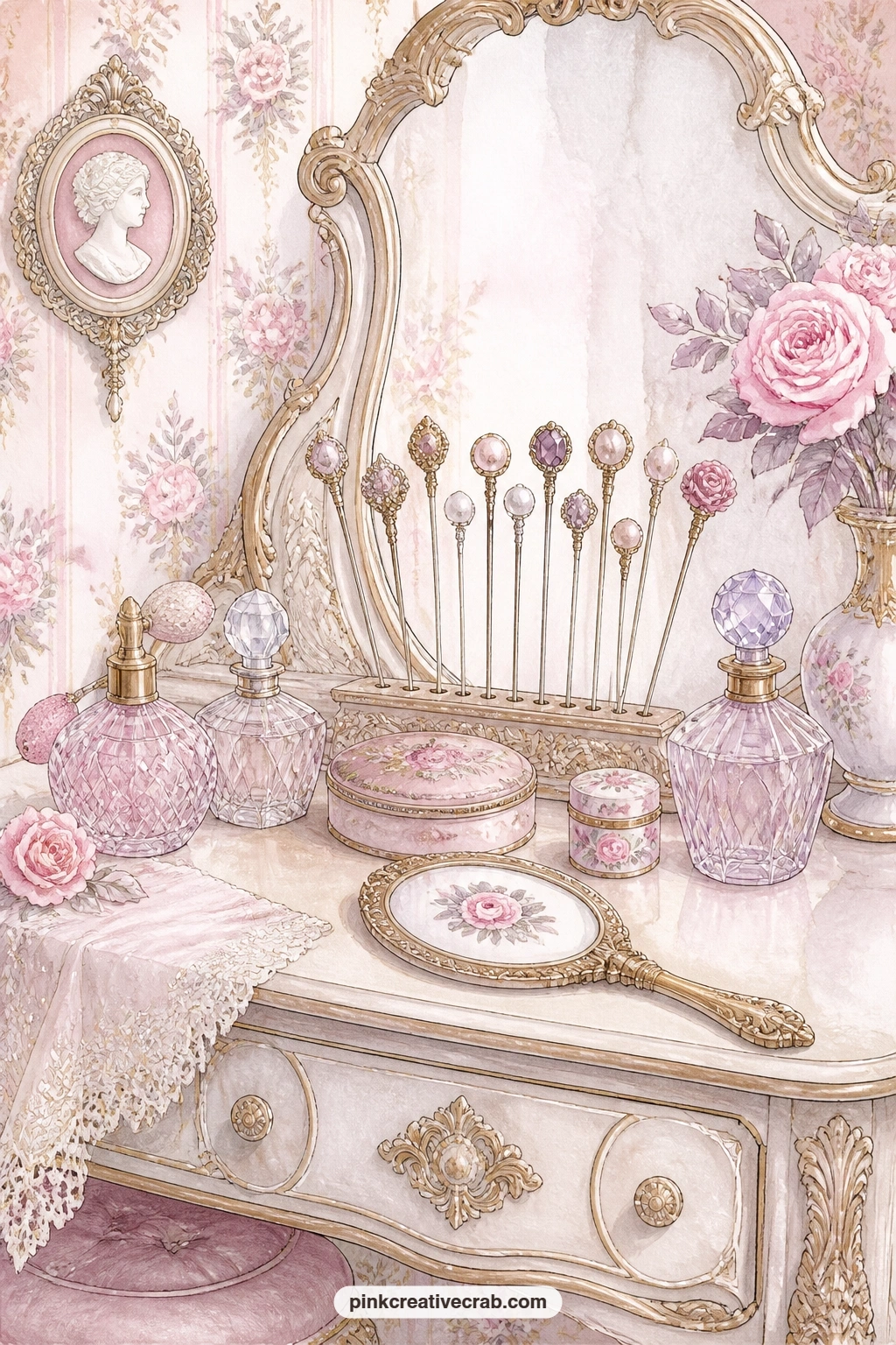 Antique Dressing Table printable page — What would you tuck into the drawer of this dressing table if it opened onto your own journal. Antique junk journal