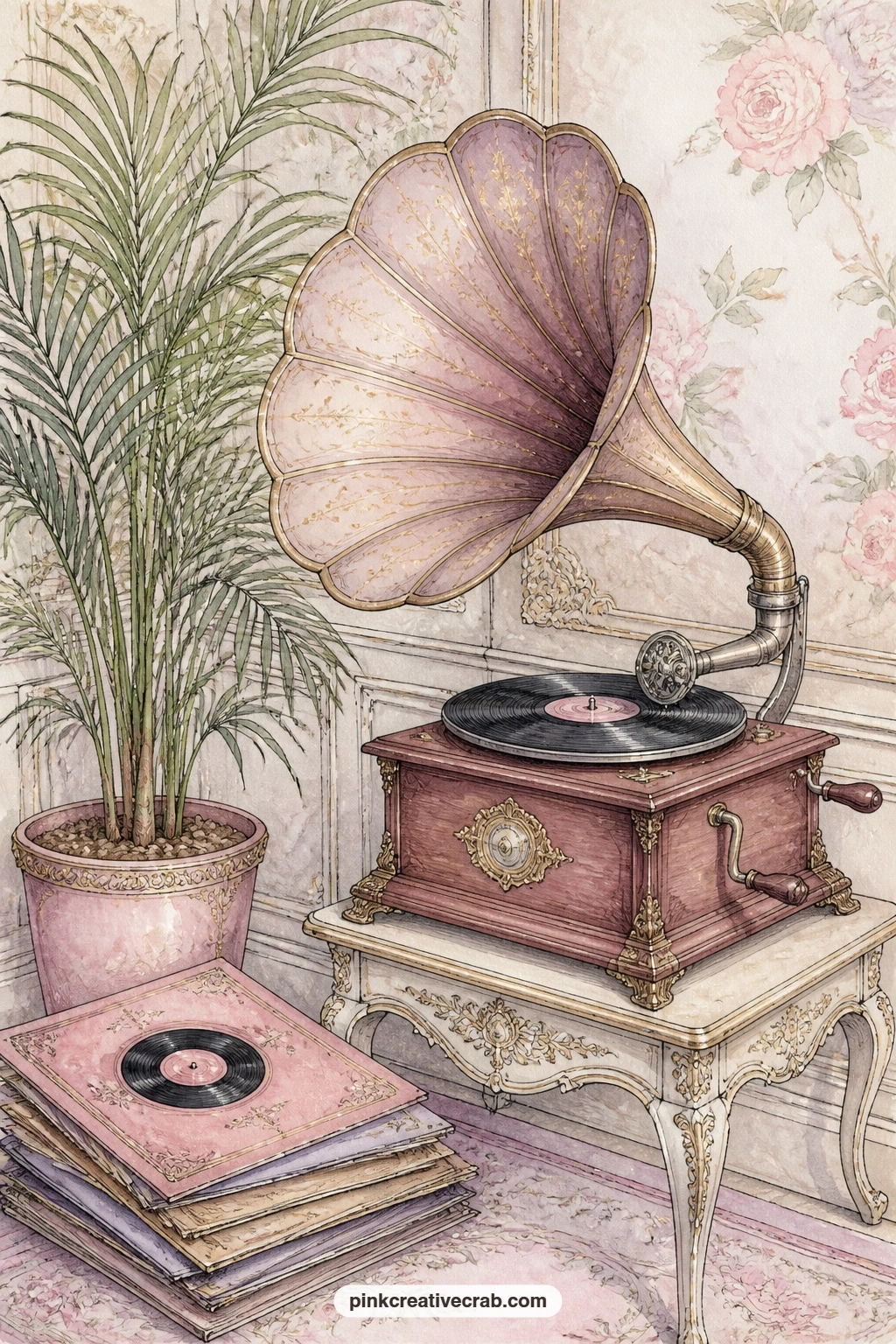 Gramophone With A Horn printable page — Give this page five minutes: sketch the gramophone horn loosely if you want to add your own line work, or leave the
