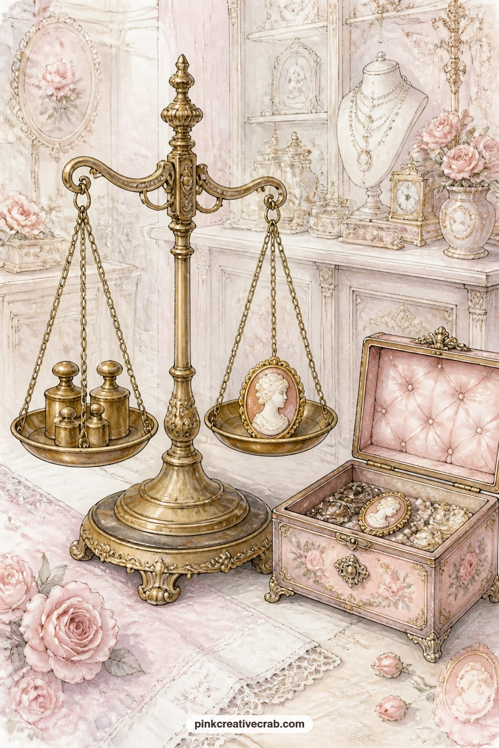 Brass Scale With Weights printable page — Fold the edge of this page into a narrow pocket along the bottom seam, just wide enough to hold a single pressed