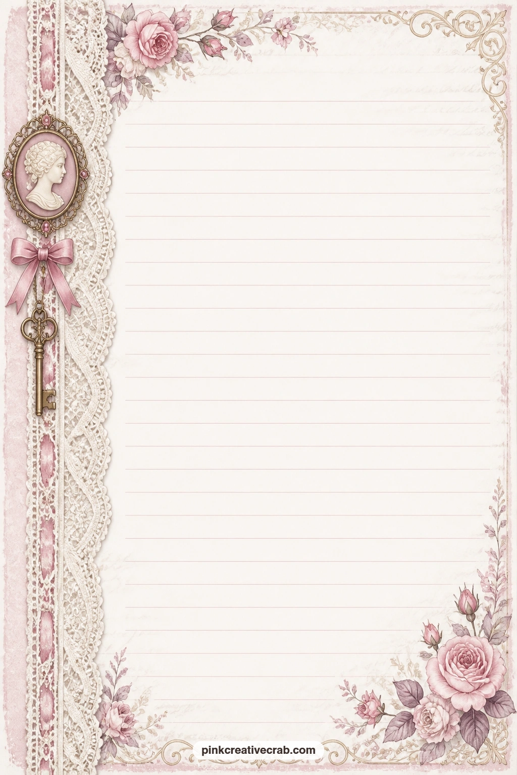 Lace Trim Edge Lined Page printable page — Use this page for a shopping list before your next antique shop trip, a short note about a lace find, or a letter