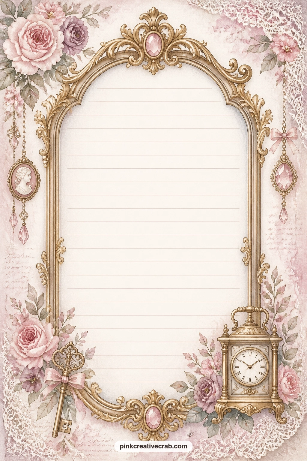 Ornate Gilded Mirror Frame Lined Page printable page — Save this last page for a longer letter to next year, a full description of your favourite find in the