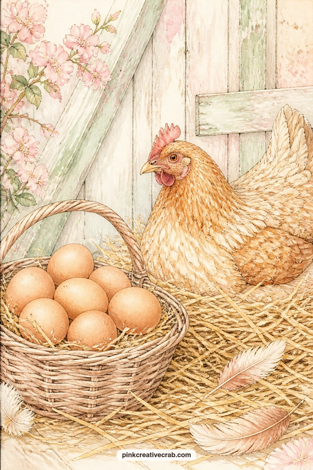 Basket Of Brown Eggs printable page — Pair this one with the chicken wire and daisy background a few pages ahead: tuck a torn strip of that paper behind the