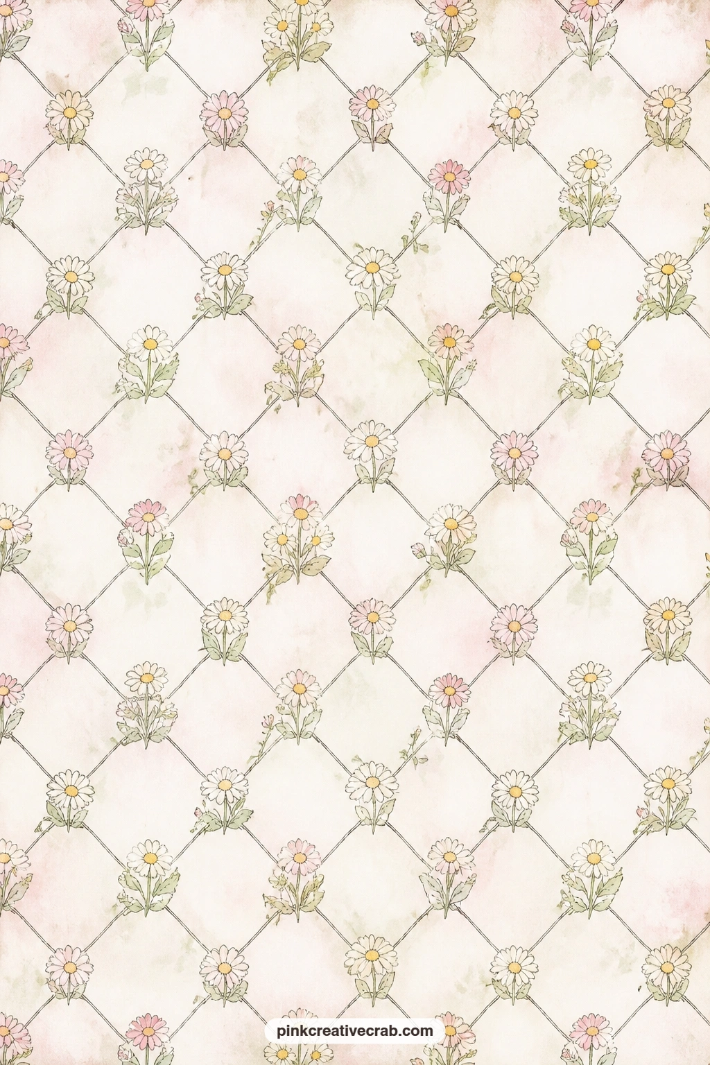 Chicken Wire And Daisy Background printable page — Fine chicken wire crosses the page with small daisies tucked into the gaps, running corner to corner.