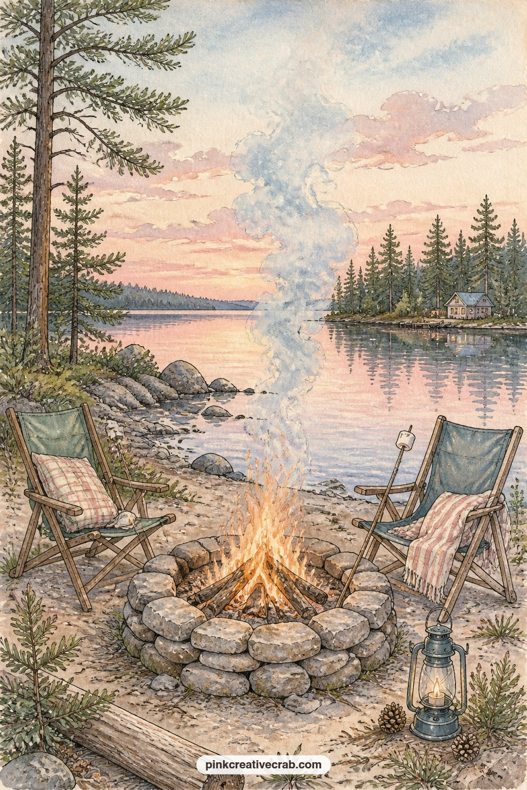 Campfire Ring At Dusk printable page — What to write here almost chooses itself: a s'mores recipe, a list of camp songs or the names of everyone who stayed up