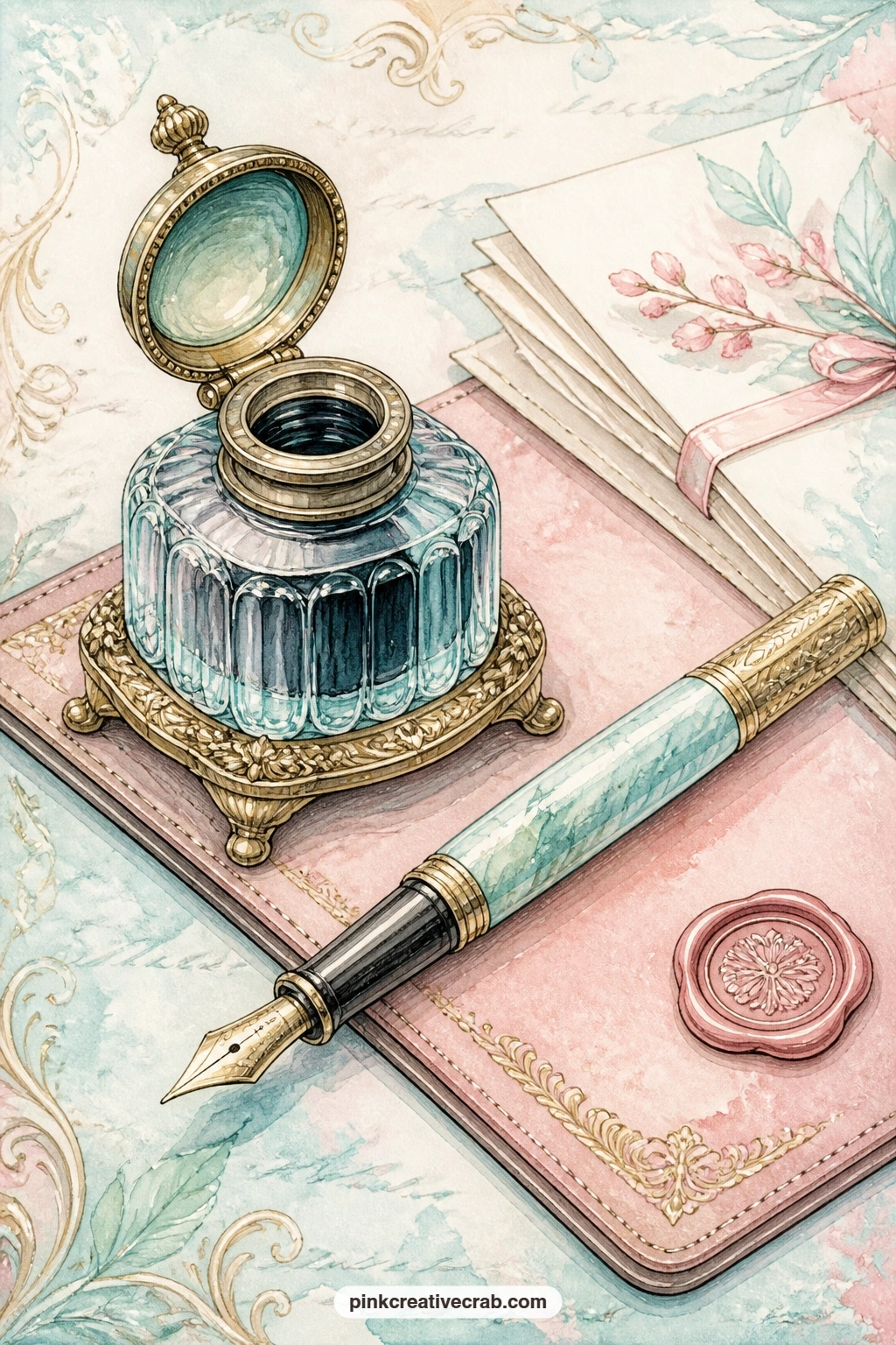 Fountain Pen And Inkwell printable page — Glue a torn scrap of real handwriting beside this one, or tuck a spare nib or a pressed leaf under the blotter's