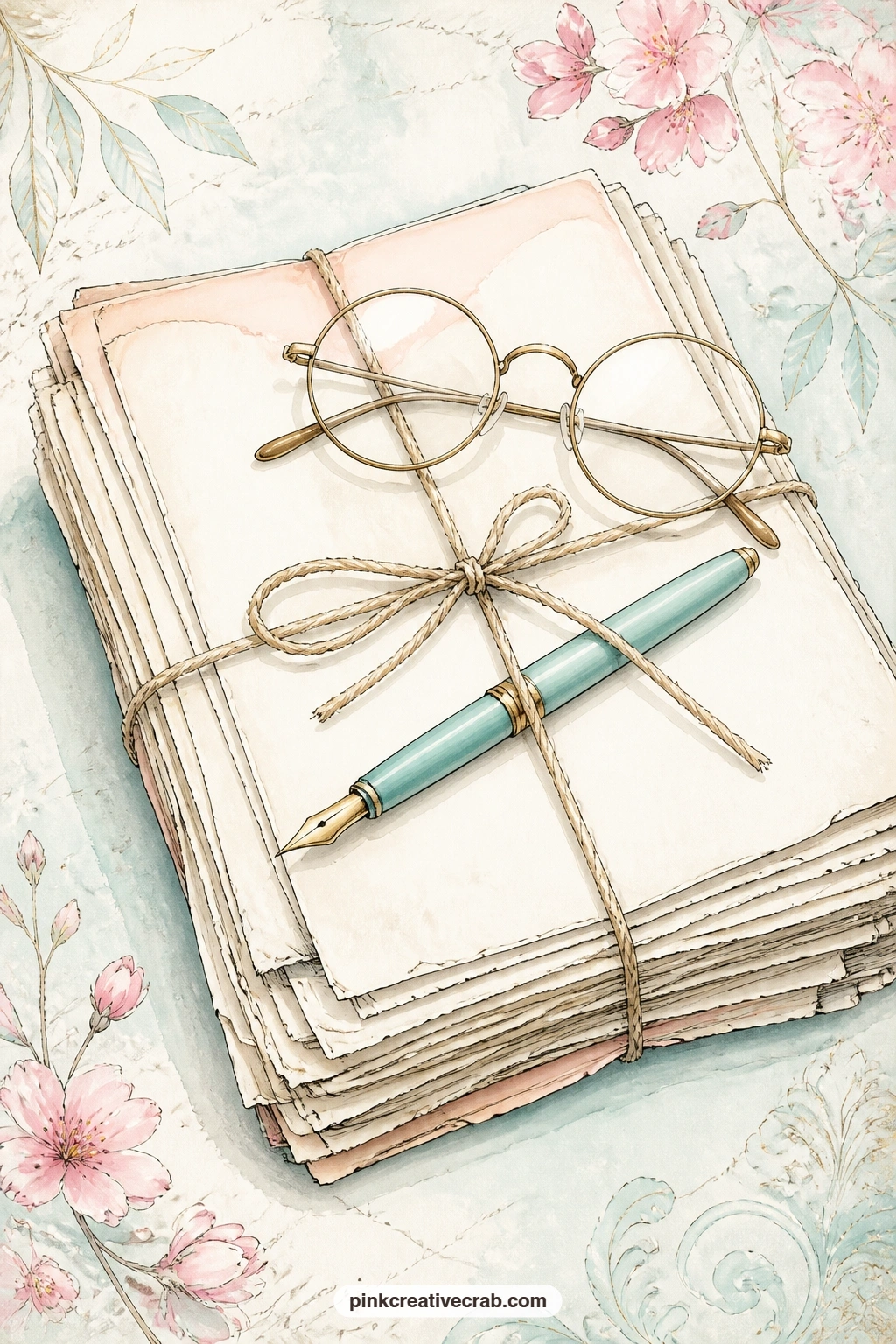 Manuscript Pages Tied With String printable page — Pair this page with the fountain pen background later in the set, slipping a strip of it behind the string